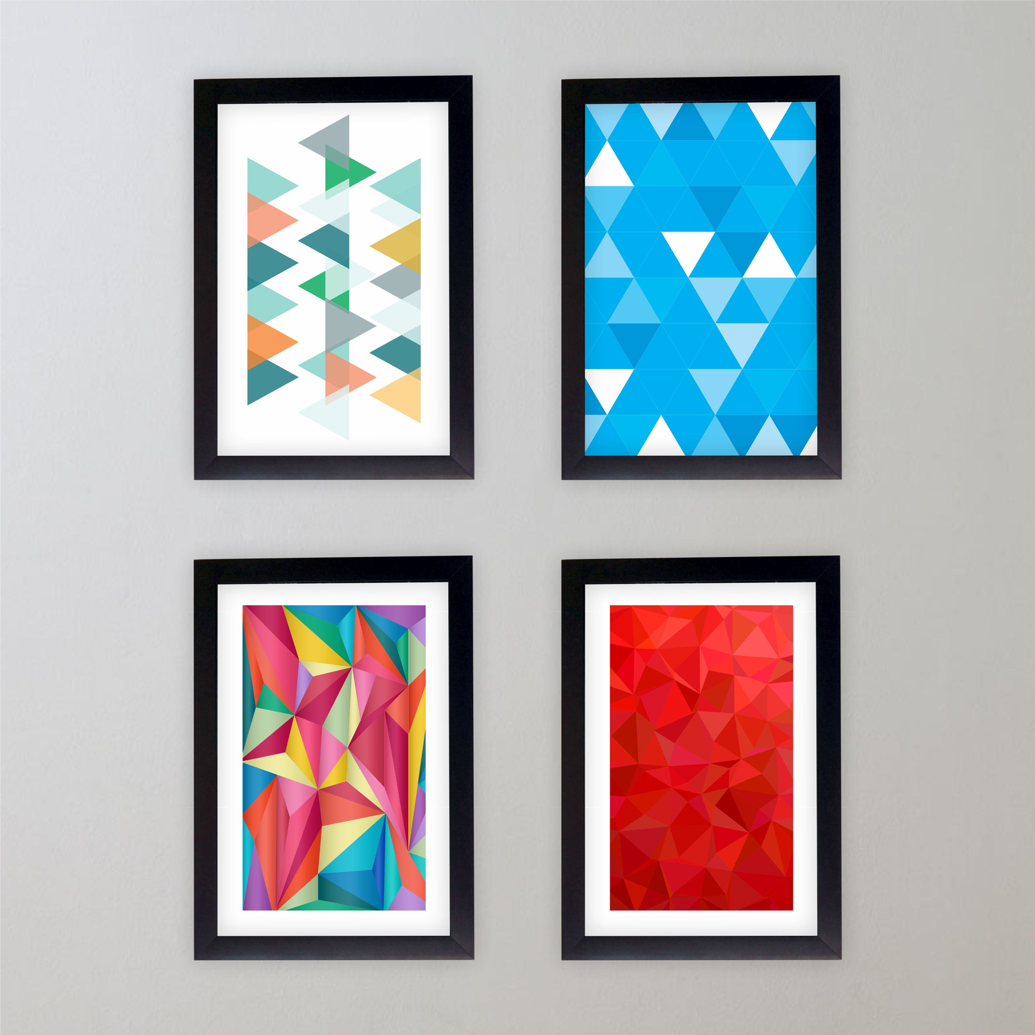 Kit 4 Quadros Decorativos Abstratos Triangulares Geométricos