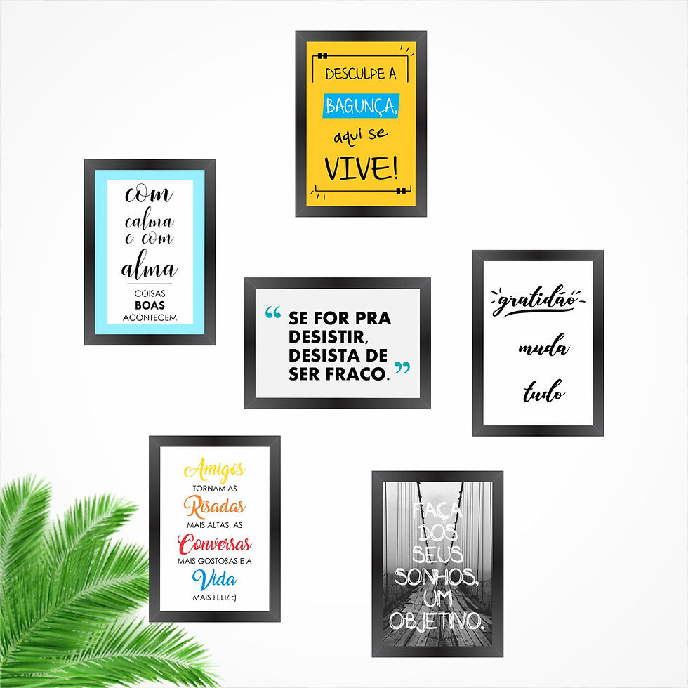 Composição 6 Quadros Decorativos Frases Motivação Divertidas
