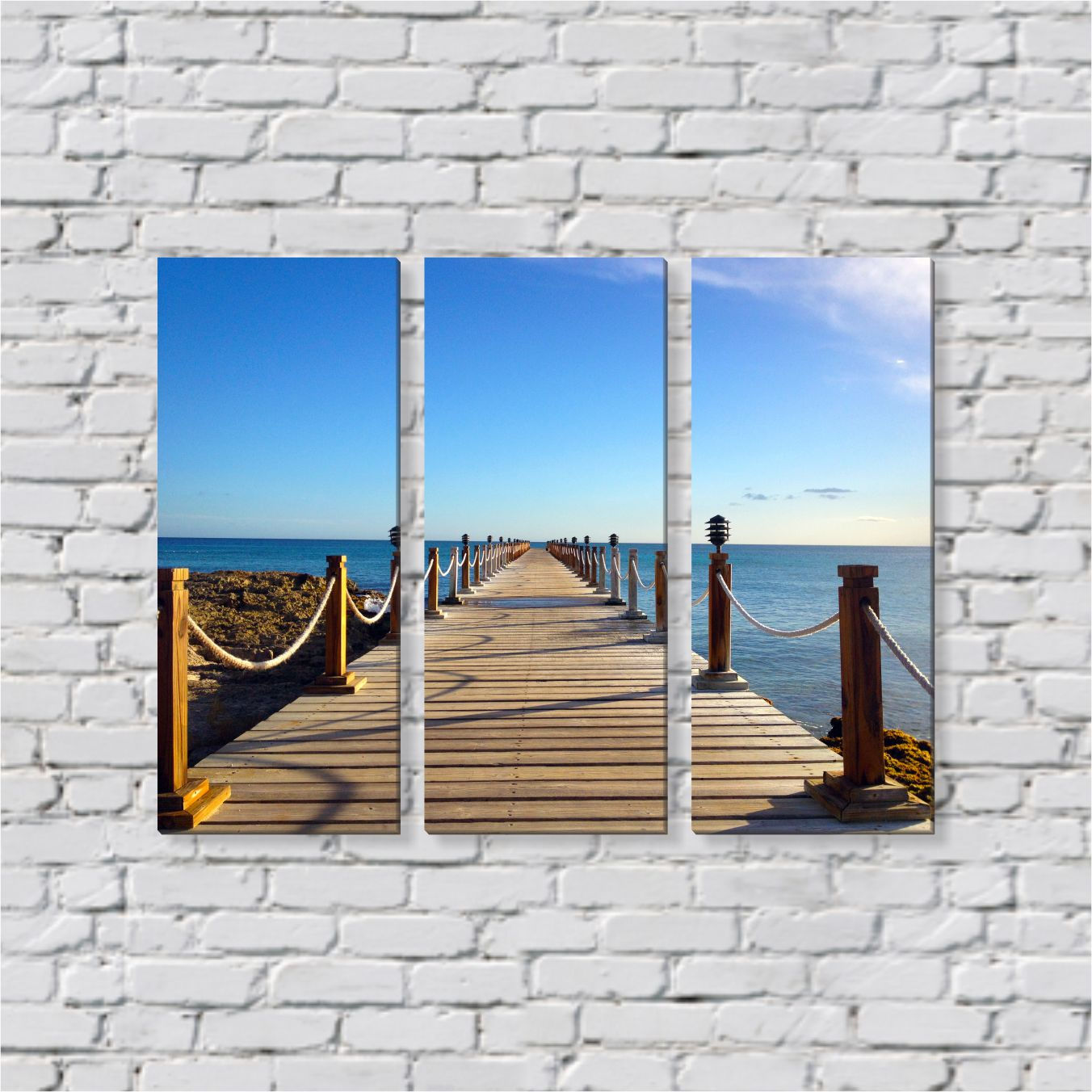 Quadro Deck Mar Decoração Em Tecido Canvas