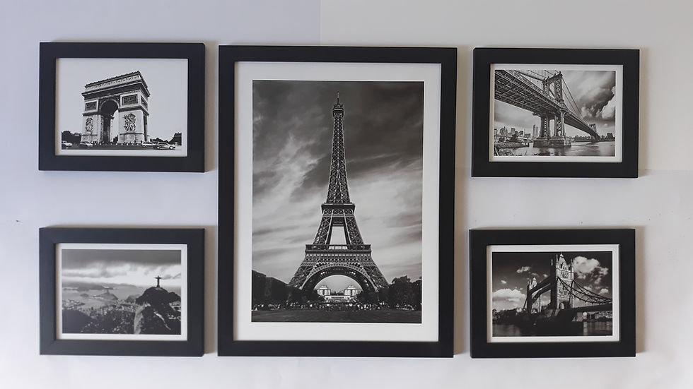 Miniatura: Composição 5 Quadros Decorativos Diferentes Tamanhos Cidades Preto E Bra