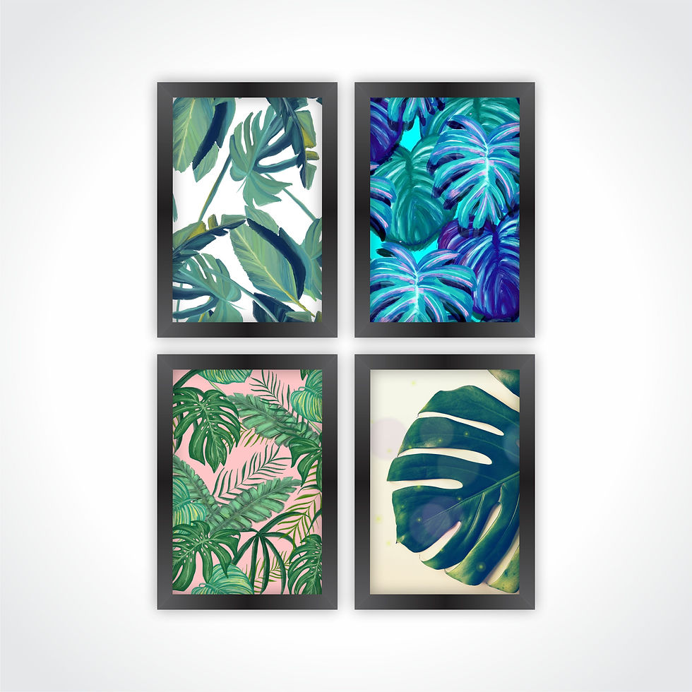 Conjunto de Quadros Decorativos Modernos Vegetação Folhas Costela Adão Moldura