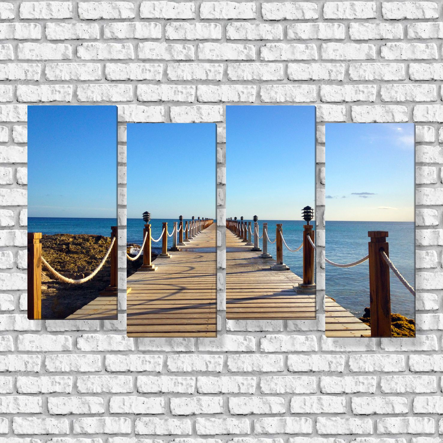 Quadro Deck Mar Decoração Em Tecido Canvas