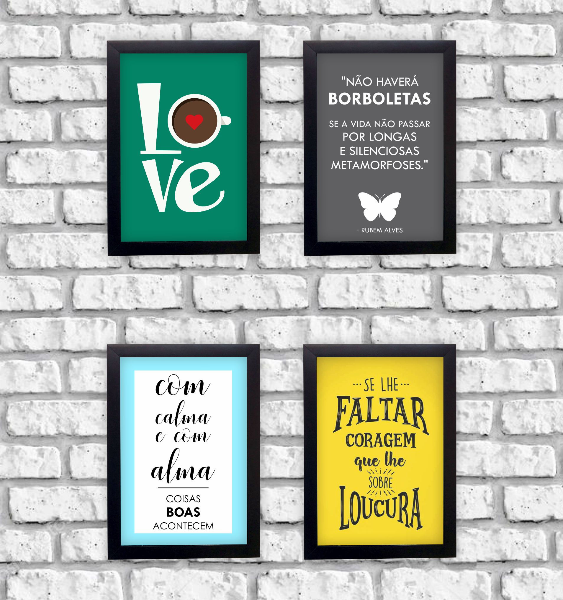 Kit 4 Quadros Frases com Moldura