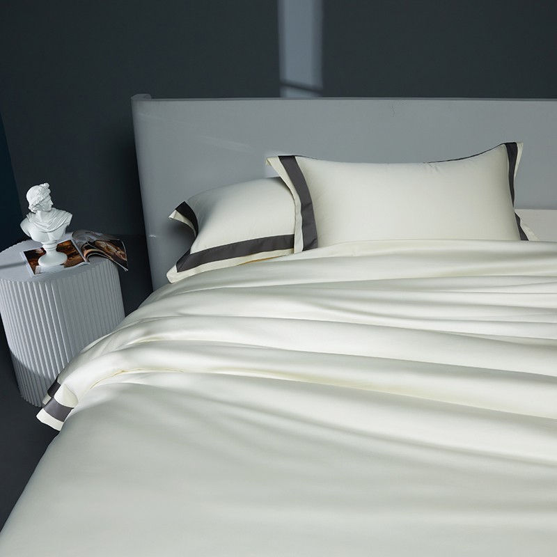 Miniature : Premium 1400TC Egyptian Cotton Smooth Soft Bedding Set Chic White Grey Patchwork