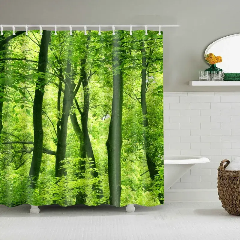 Thumbnail: Forest Trees Printed 3d Bath Curtains