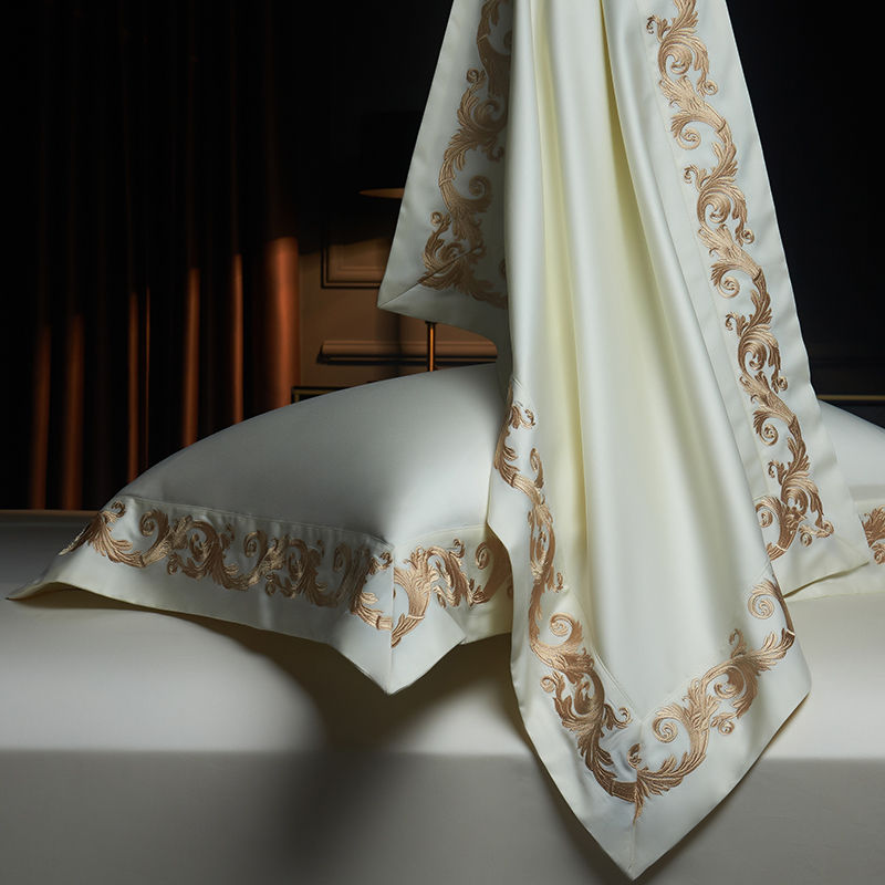 Thumbnail: 1400TC Egyptian Cotton Luxury Gold Embroidery Bedding Set Satin Soft Silky Duvet