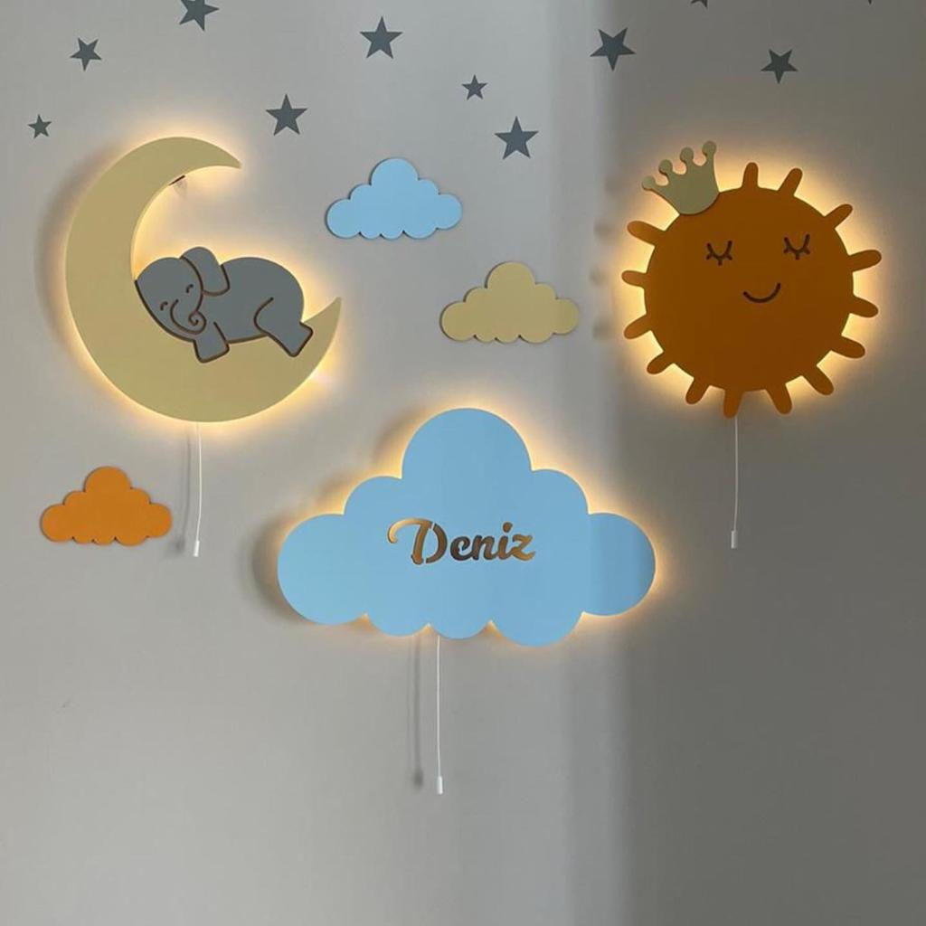 1 Elephant Moon+1 Cloud+1 Sun Wall Lights (Shipping Included)