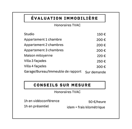 Liste des prix d'ATD EXPERTISE pour les services : état des lieux locatif, évaluation immobilière, consulting. 