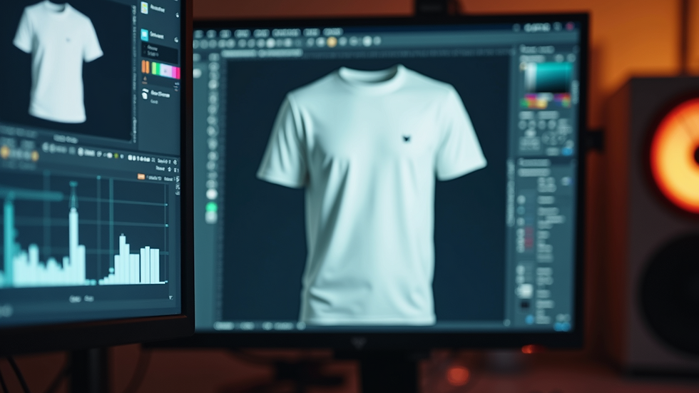 Close-up view of a computer screen showing a t-shirt design software