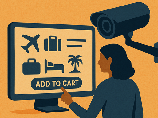 A person shopping online with a camera in the room