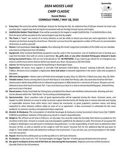 Moses Lake Carp Classic rules and regulations