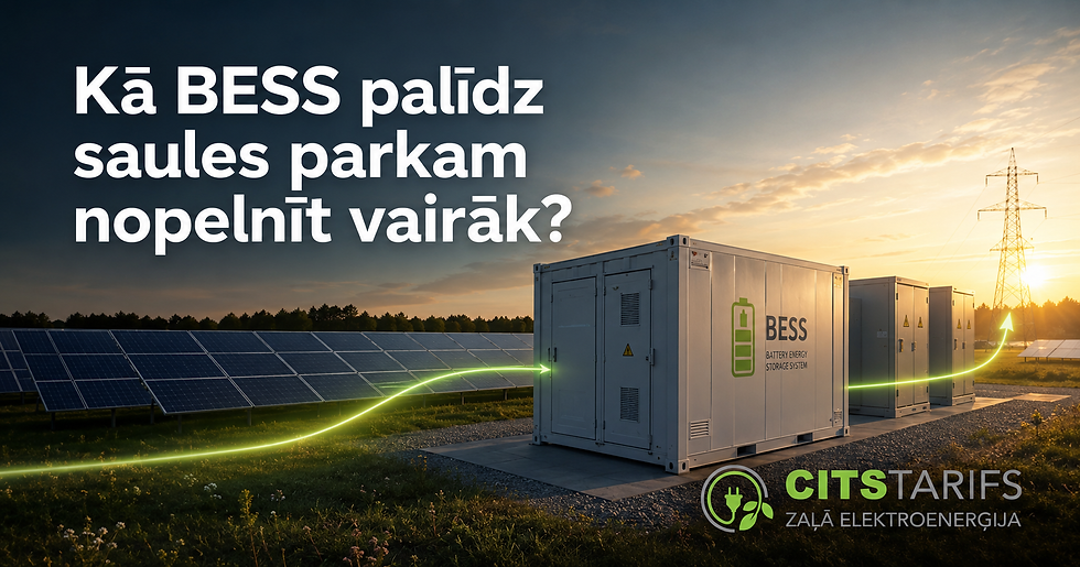 CitsTarifs BESS palīdz saules parkam uzkrāt saražoto enerģiju un izmantot to ekonomiski izdevīgākā laikā.