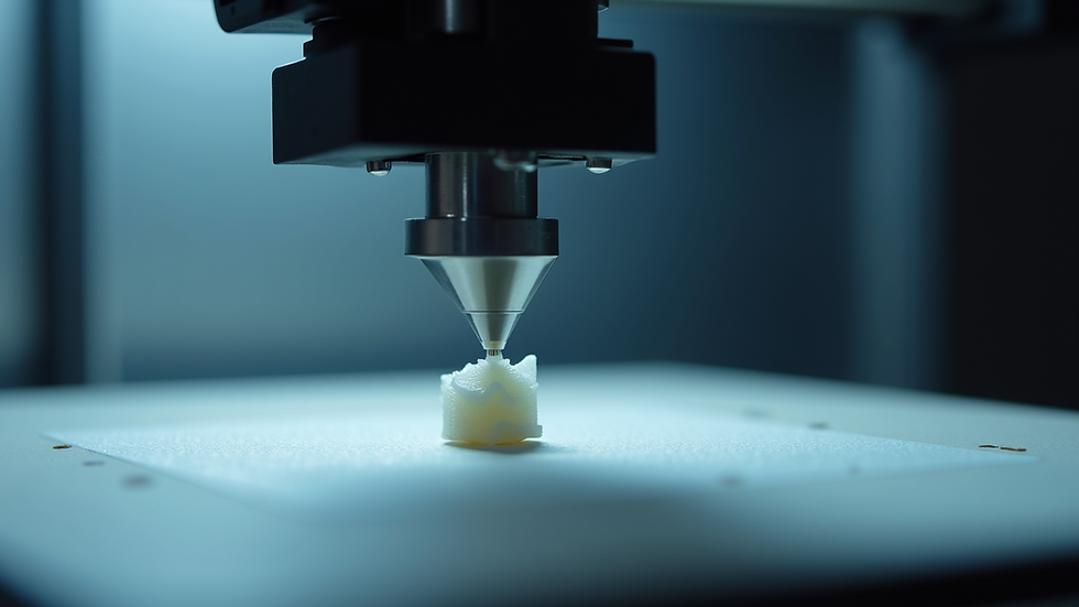 Close-up view of a 3D printer nozzle printing a small detailed object
