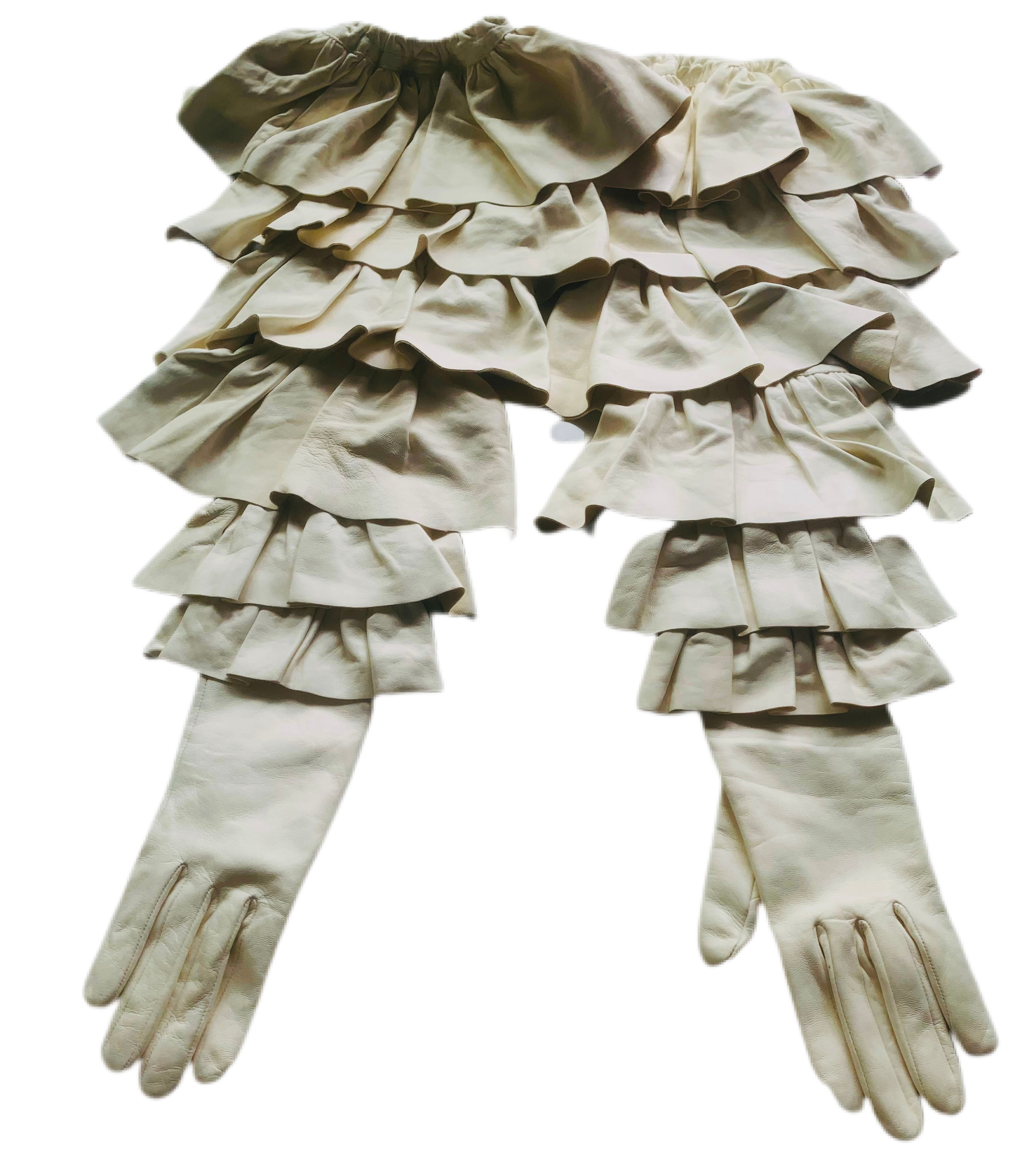 A/W 2016 RODARTE WHITE LONG RUFFLE GLOVES