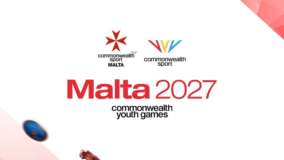 Official logo of the Malta 2027 Commonwealth Youth Games, featuring the Commonwealth Sport Malta emblem and Commonwealth Sport logo, with stylized red text reading 'Malta 2027 Commonwealth Youth Games'