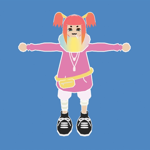 Spinning 3D character model (T-Pose) of a young girl in Harajuku fashion