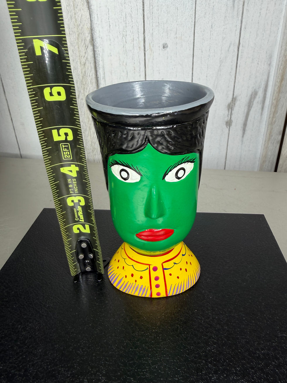 Thumbnail: Guatemalan Folk Art Human Race Project Hand Painted Face Vase Green Unique
