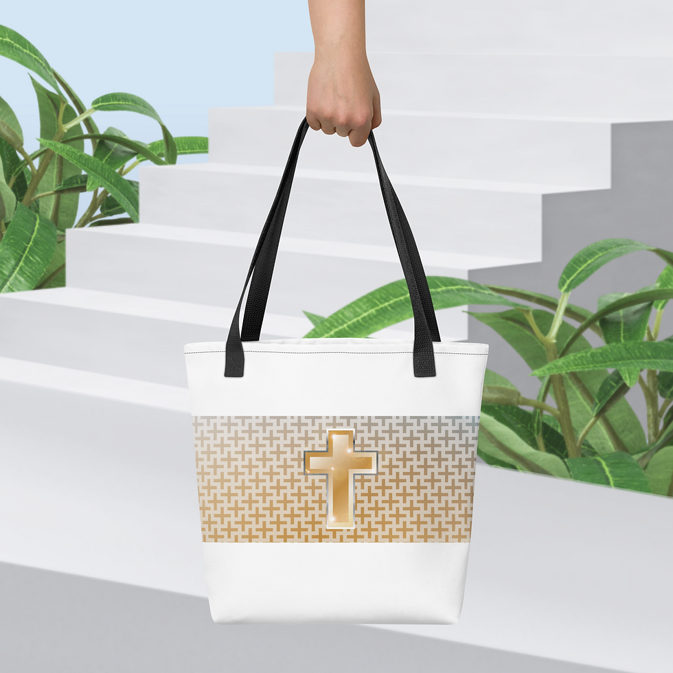 Christian Tote bag. Gold Effect Cross on Gold Effect Cross Pattern 02