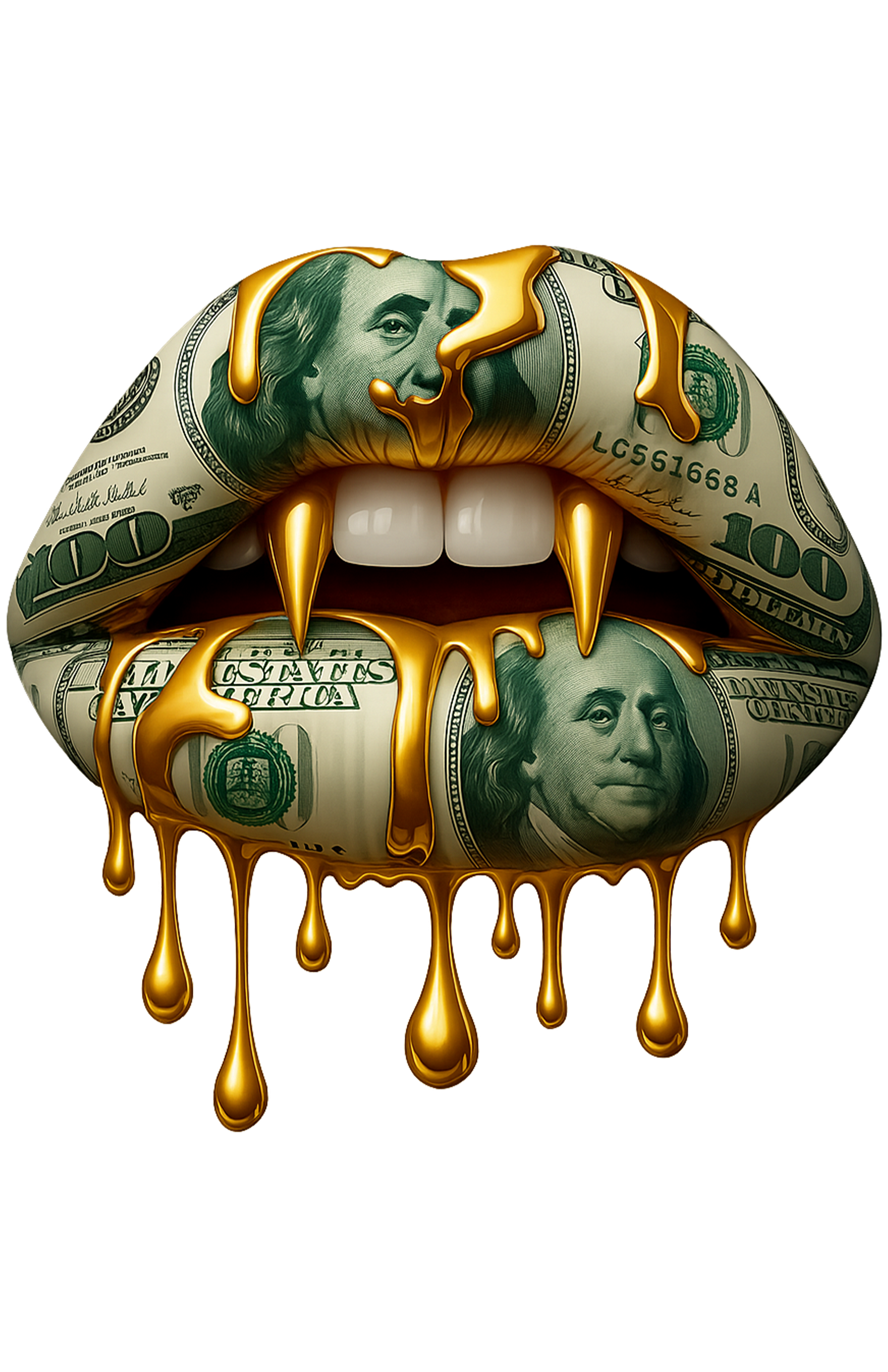 Luxury drip Gold 100 Bill Lip Art | High-Res