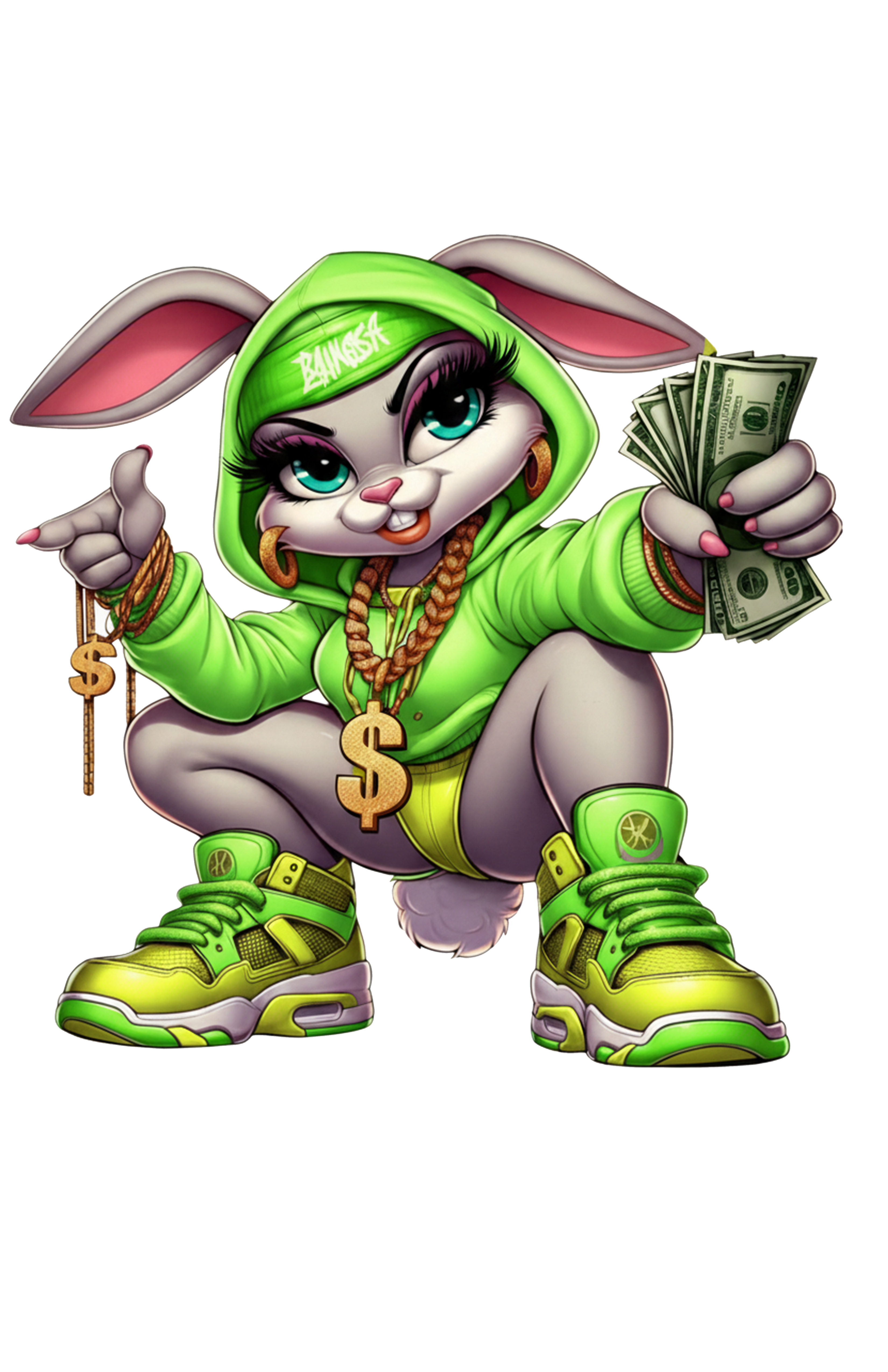 Gangster Bunny PNG, Thug Life Bunny PNG, Streetwear Rabbit PNG, Badass Girl Bunn
