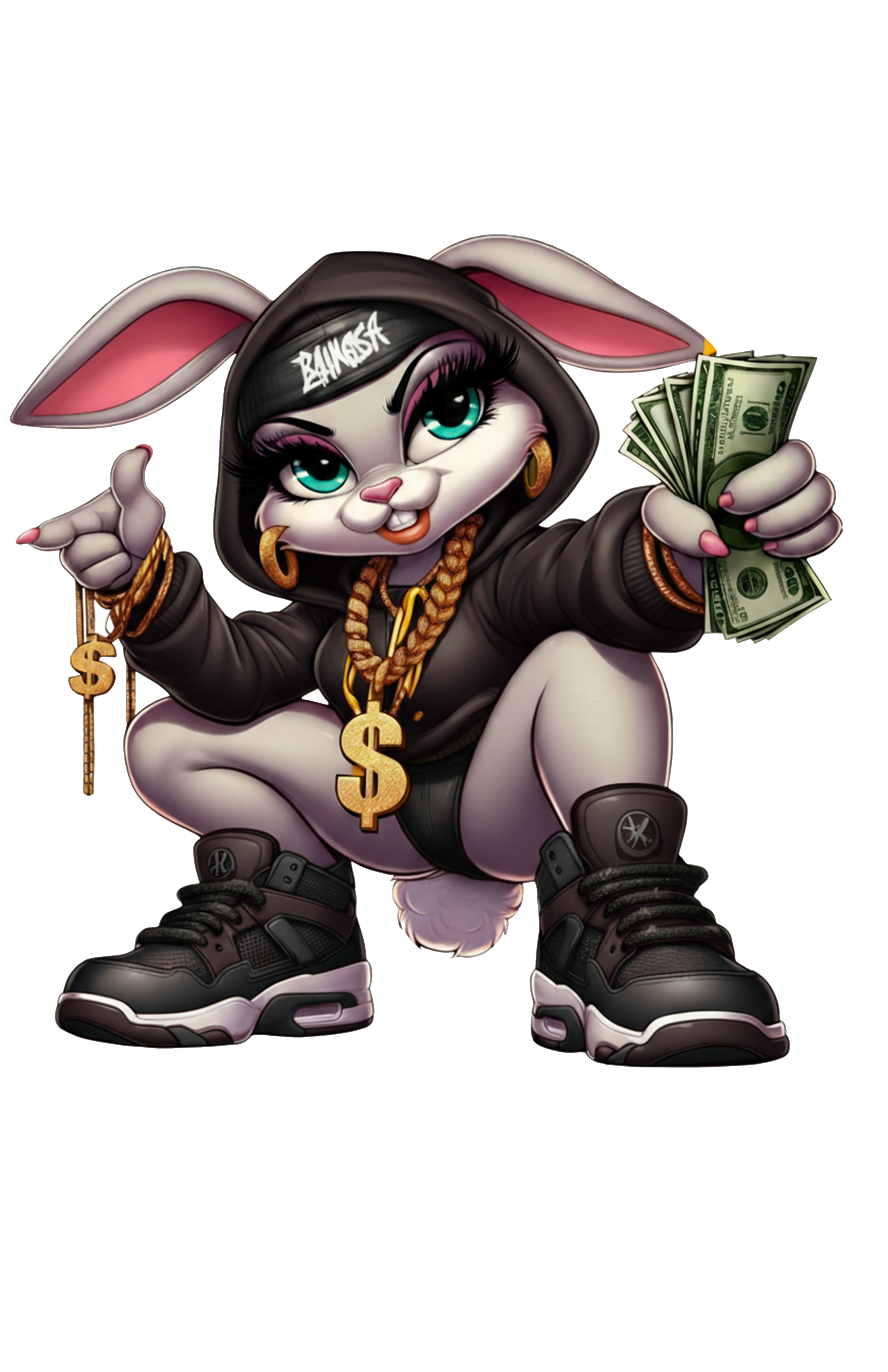 Gangster Bunny PNG, Thug Life Bunny PNG, Streetwear Rabbit PNG, Badass Girl Bunn