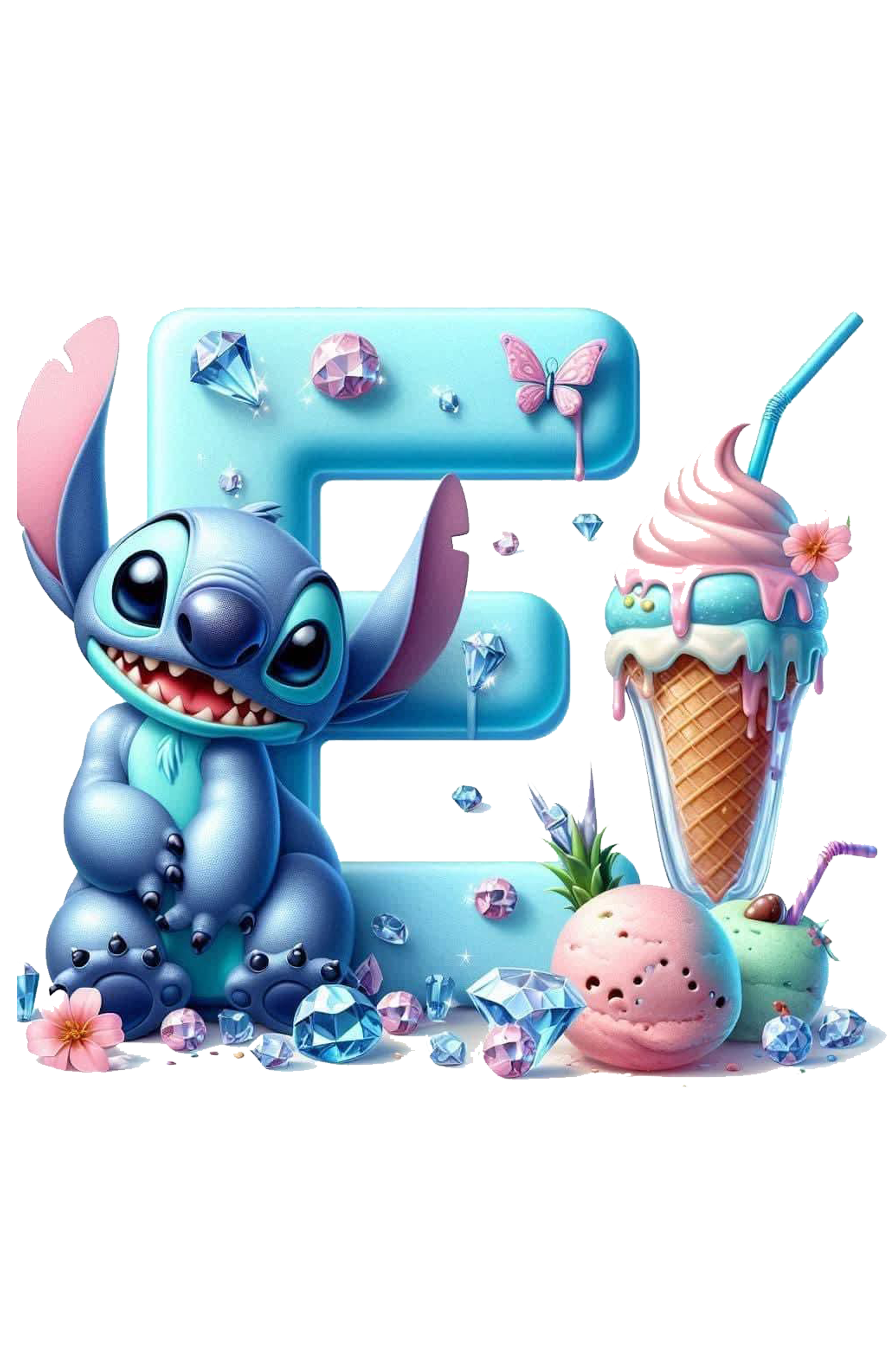 Stitch ice cream letter E PNG digital download for DTF and Sublimation