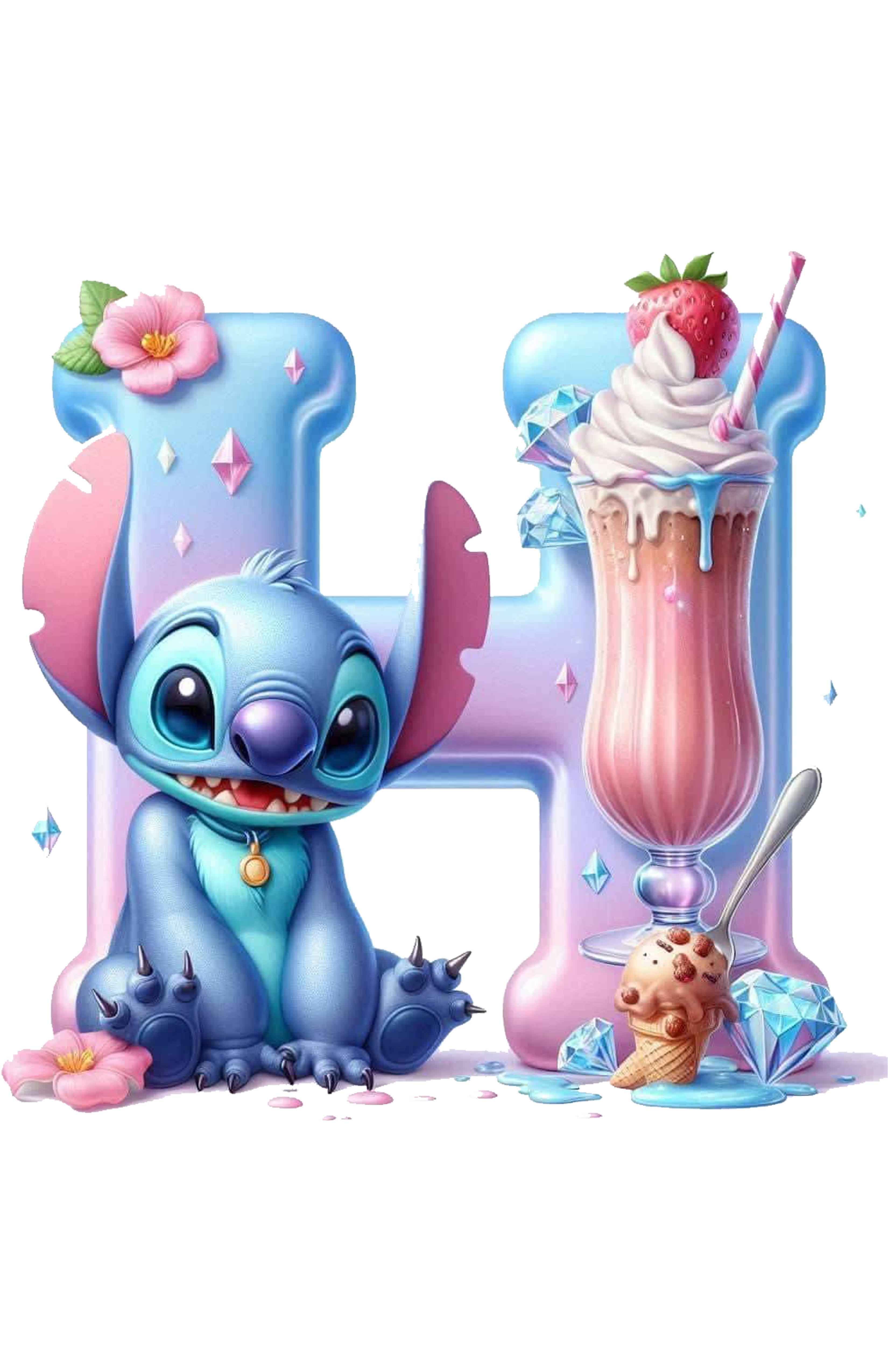 Stitch ice cream letter H PNG digital download for DTF and Sublimation
