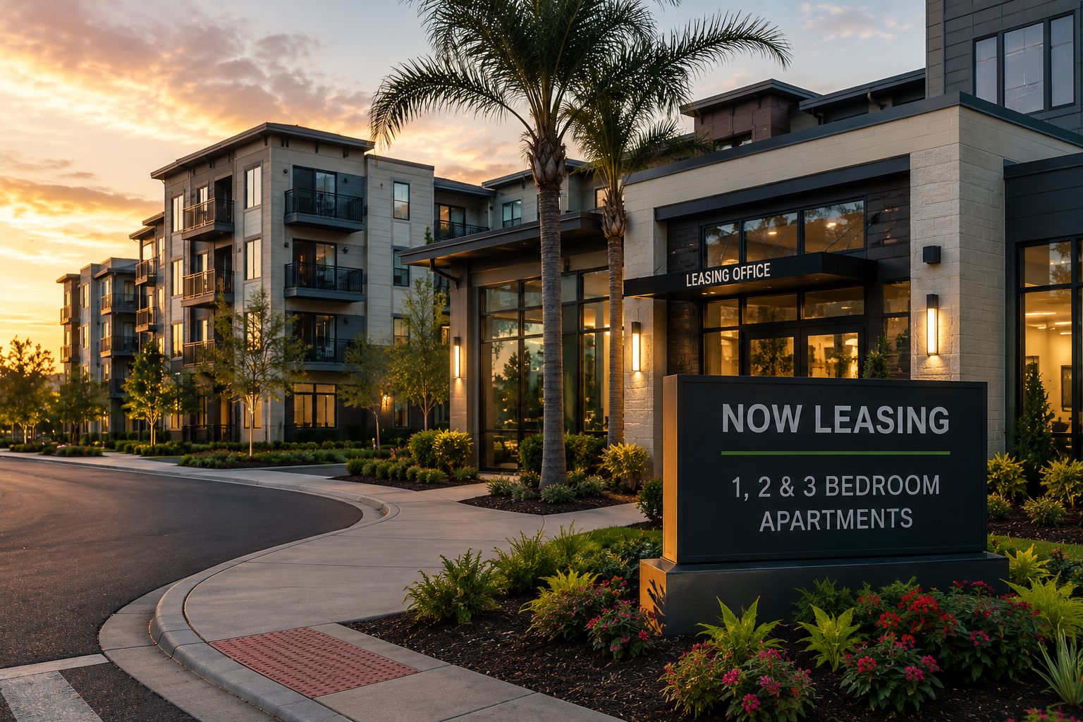 Luxury apartment complex in Orlando with a leasing office and apartments for rent near Disney World.