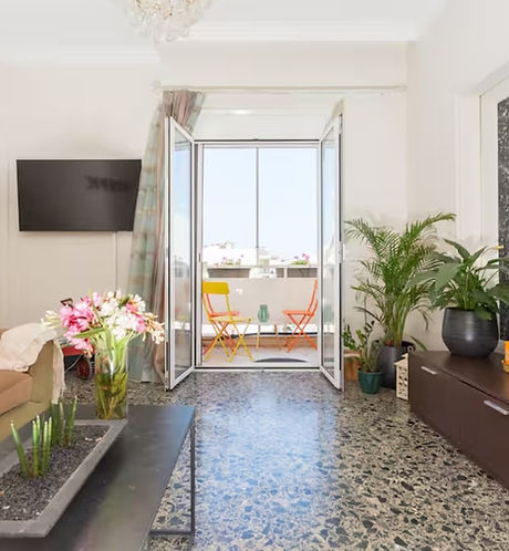 Living room of the apartment with mosaic floor