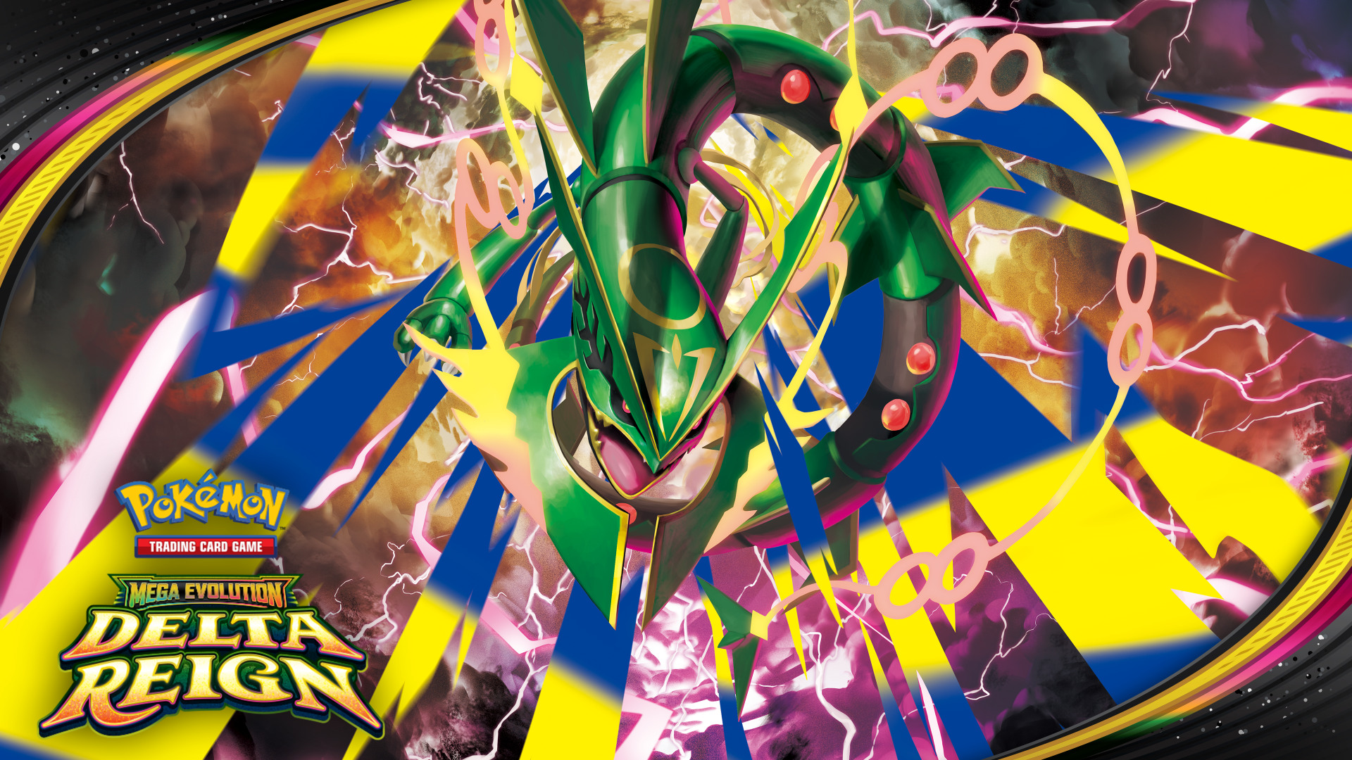 Pokémon TCG Mega Evolution Delta Reign key art featuring Mega Rayquaza ex