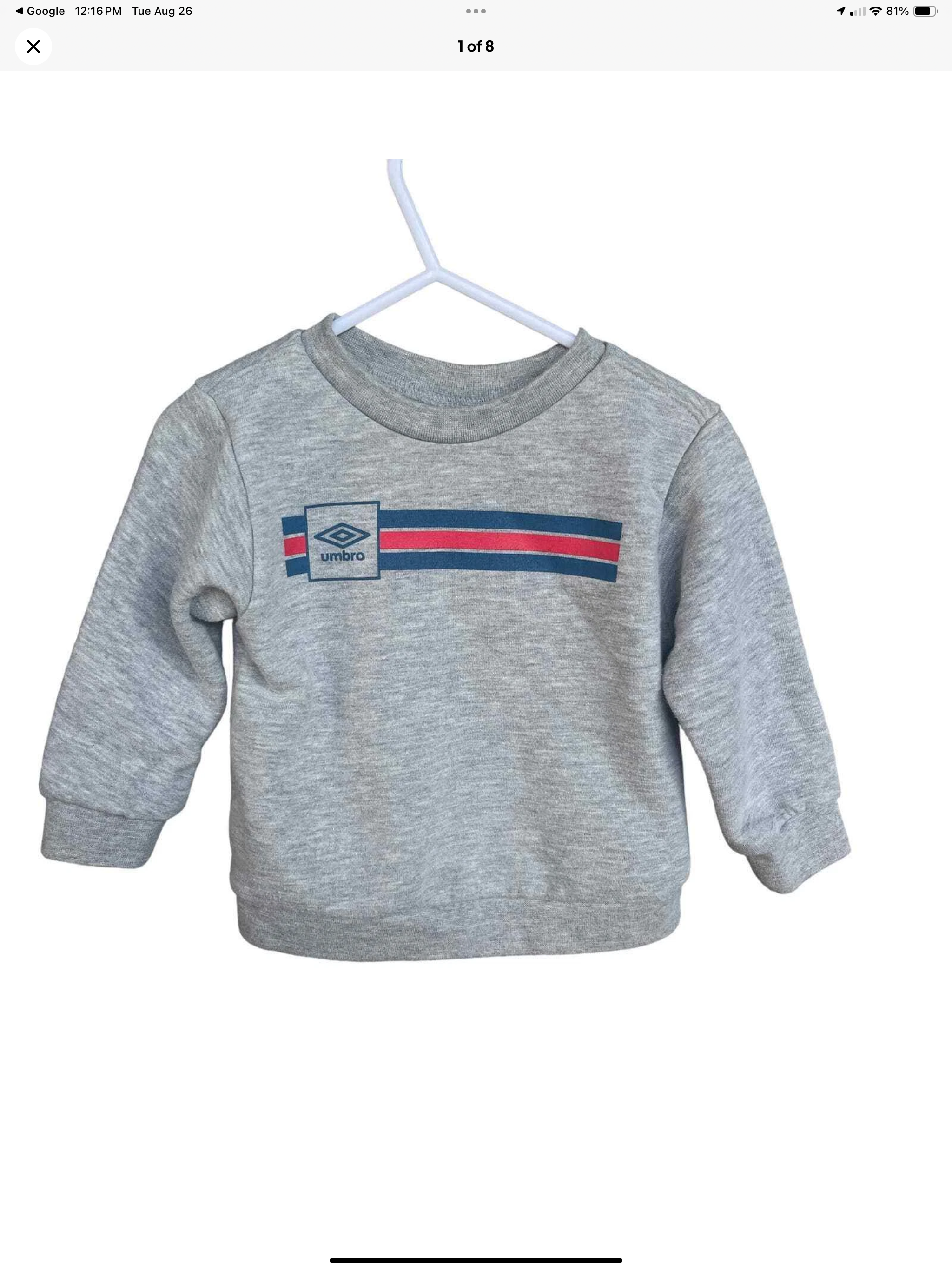 Umbro Sweatshirt Baby 4T Gray Soccer Pullover Long Sleeve