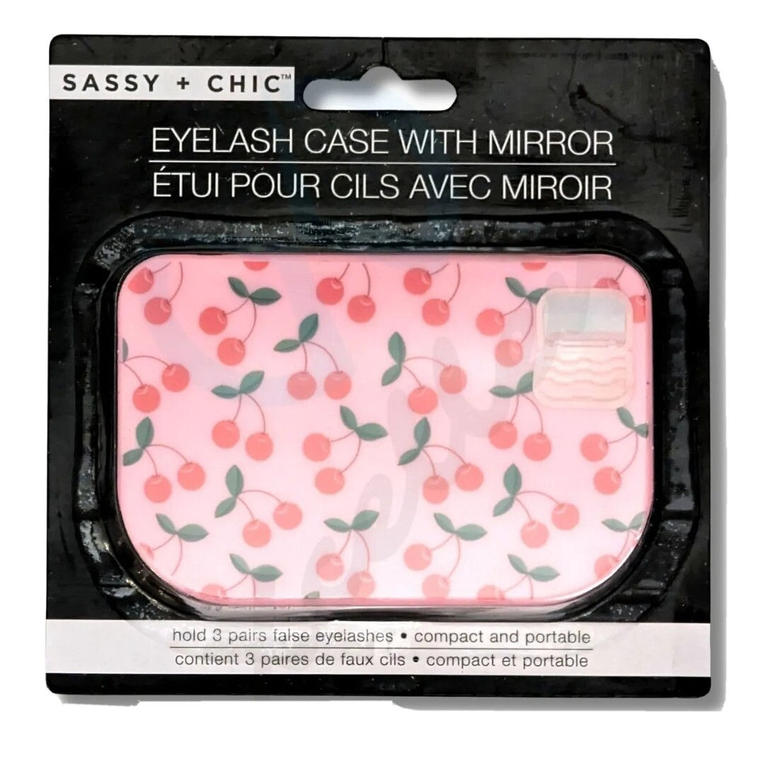 Eyelash Case w/Mirror Holds 3 Pairs Eyelashes Compact Sassy + Chic Pink Cherry