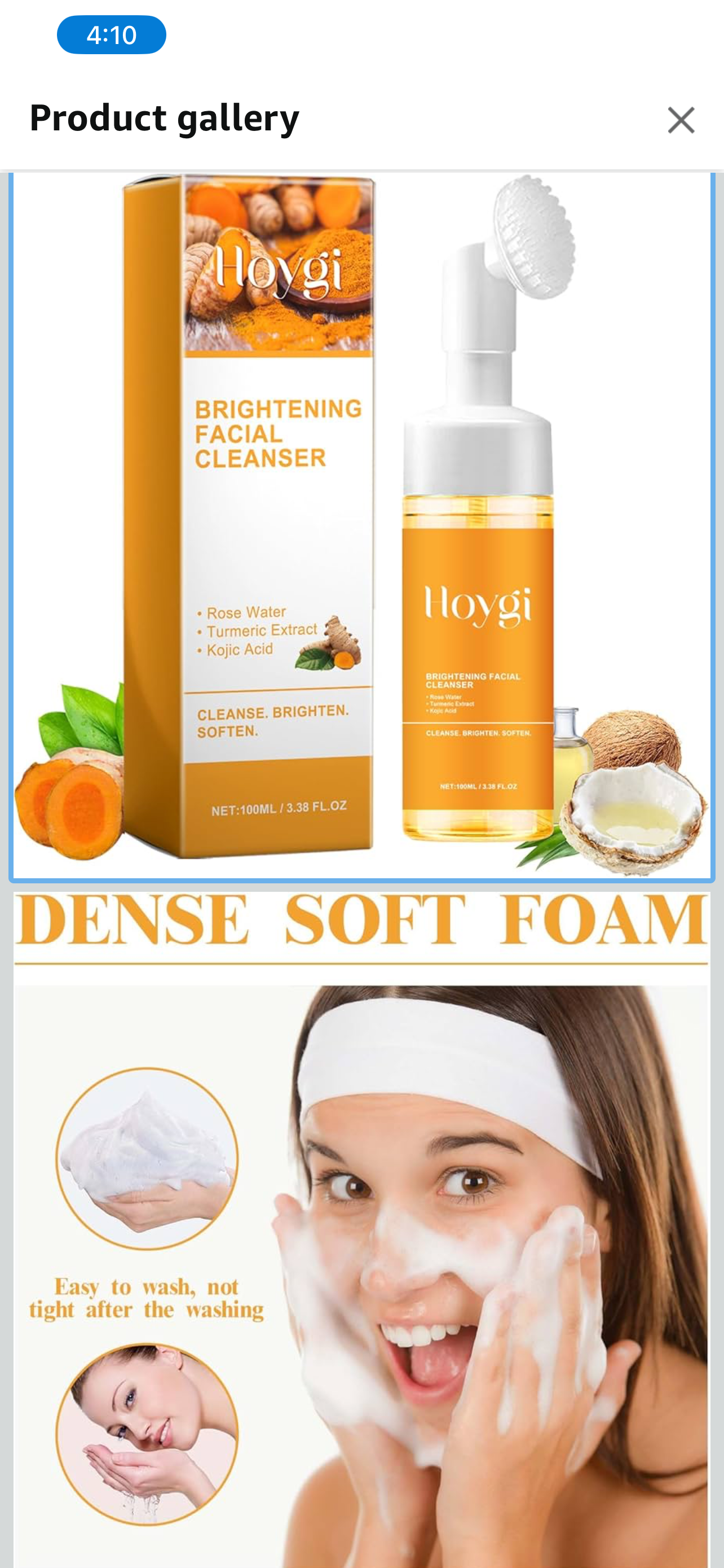 Turmeric Face Wash with Brush, Turmeric Foaming Facial Cleanser for All Skin, 3.
