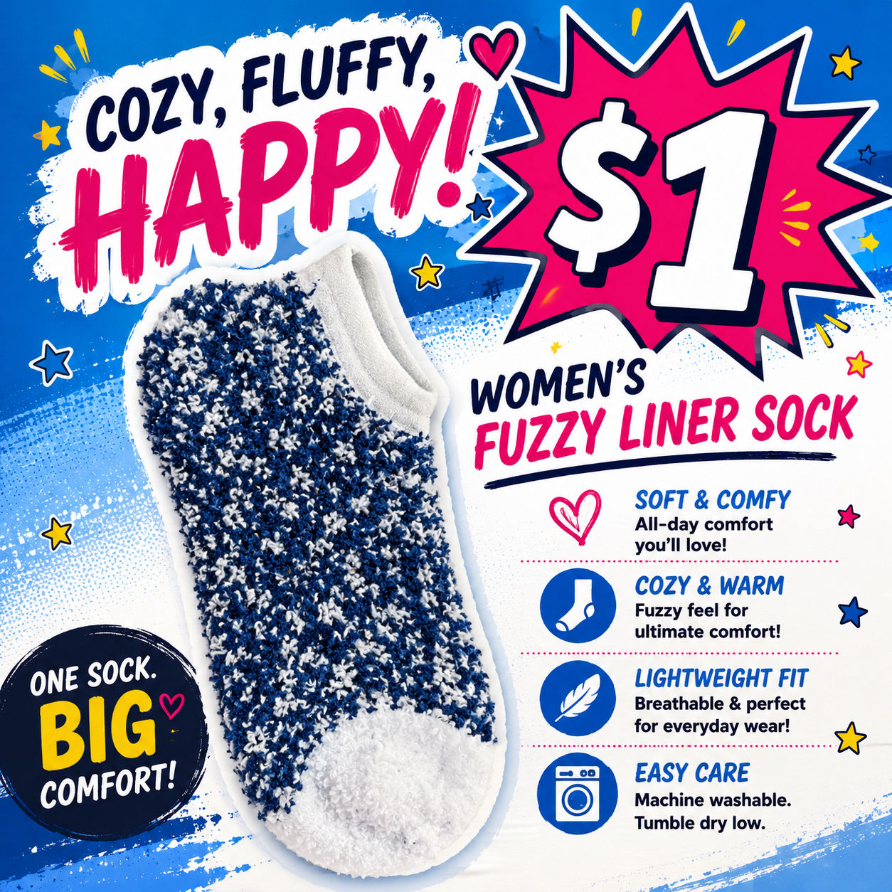 West Loop Women’s Fuzzy Liner Socks – Blue & White