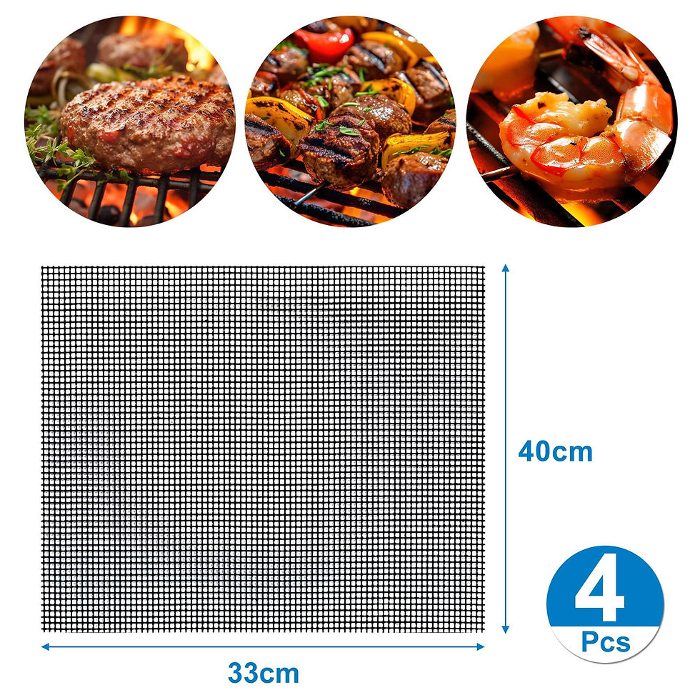 Thumbnail: GWHOLE Non-Stick BBQ Grill Mesh Mat Set, 4Pcs Reusable Teflon Grilling Accessori