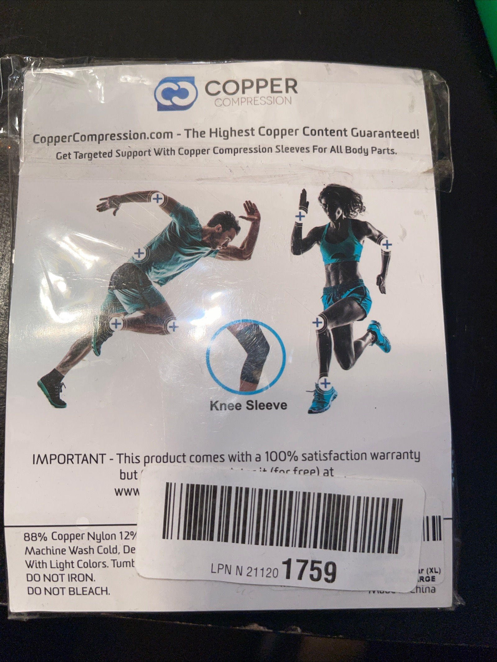 Copper compression elbow sleeve new in package XL black 