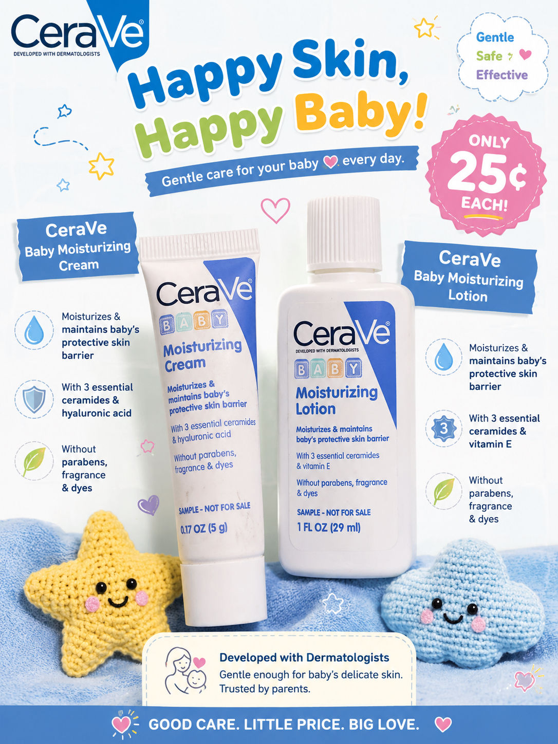 CeraVe Baby Moisturizing Cream & Lotion – Travel Size Samples