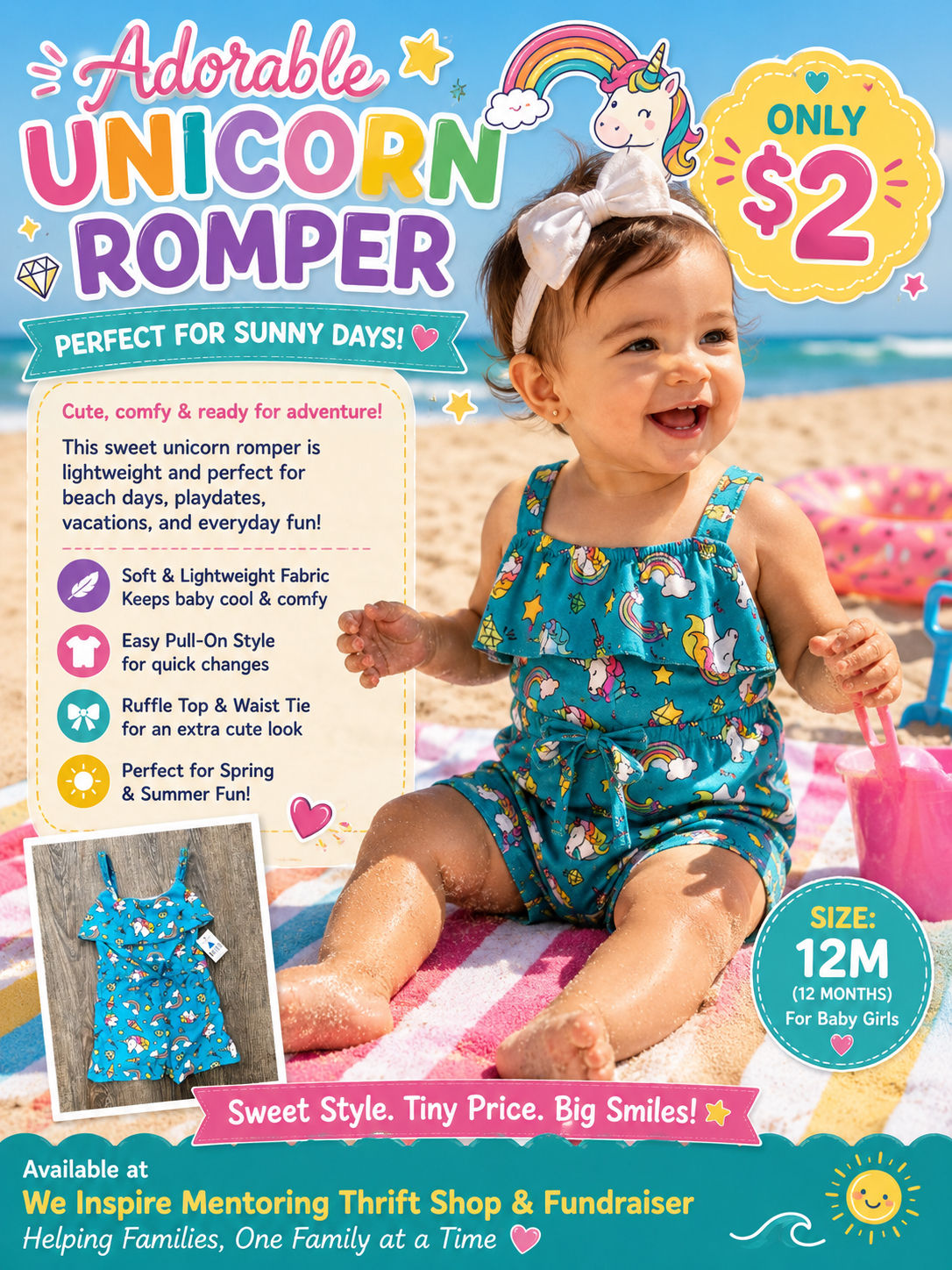 Unicorn Romper – Size 12 Months