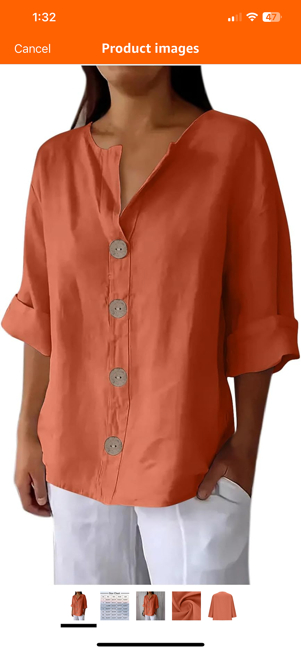 Thumbnail: Women's Linen Shirt Button Down V Neck Solid Dressy Blouse 3/4 Sleeves Casual Lo