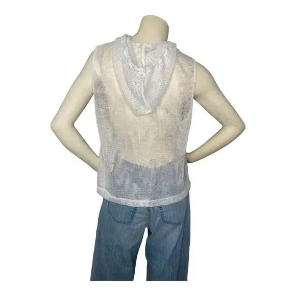 Thumbnail: BEBE Sport White/Black Mesh Netted Sleeveless Pullover Hoodie Tank Top Shirt, M