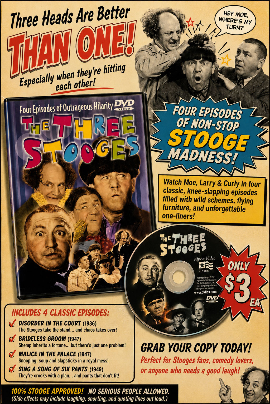 The Three Stooges DVD – 4 Episodes of Outrageous Hilarity