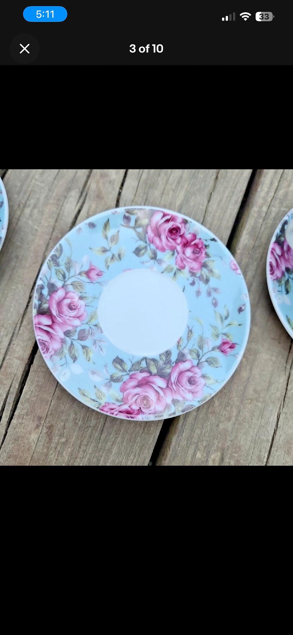 Thumbnail: Child's Mini China tea set, 6 cups & saucers + 3 Extra saucers Pink Roses Floral
