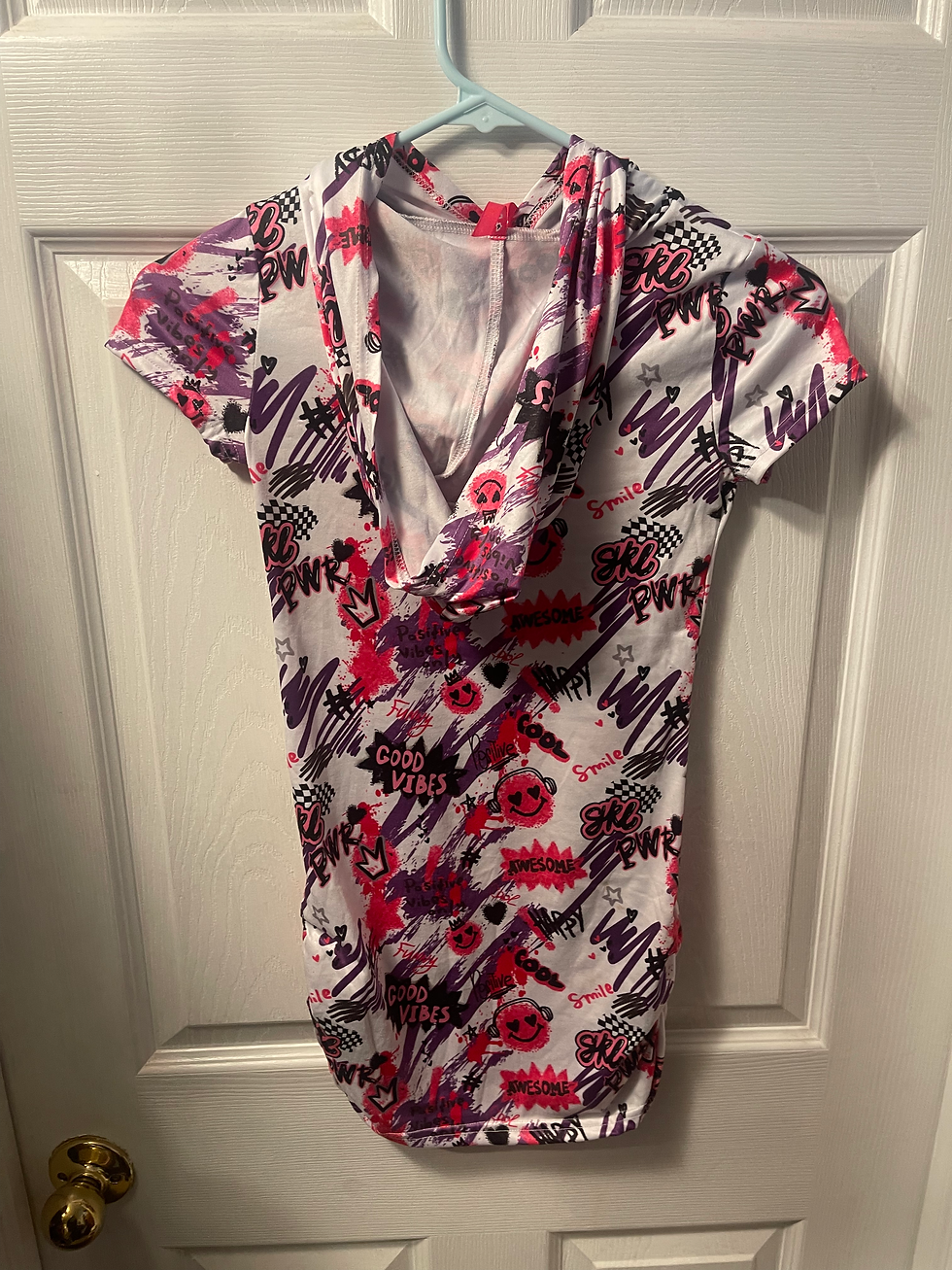 Thumbnail: Girls “Good Vibes” Hooded Dress – Fun Graffiti Print