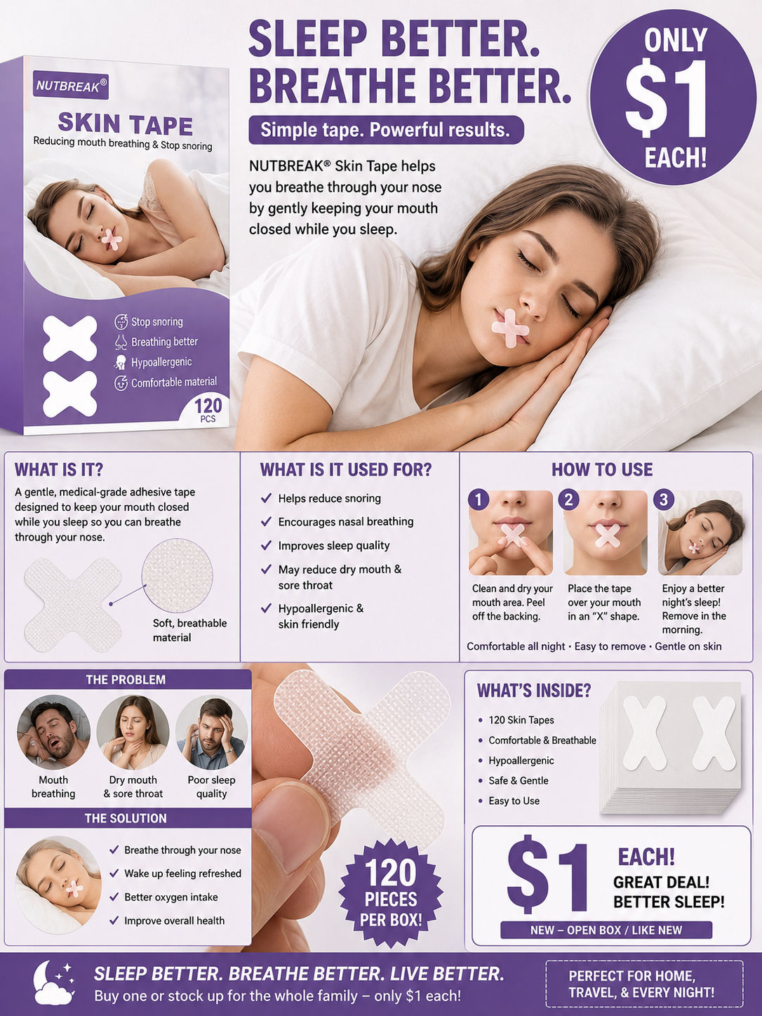 NUTBREAK Sleep Skin Tape – 120 Count