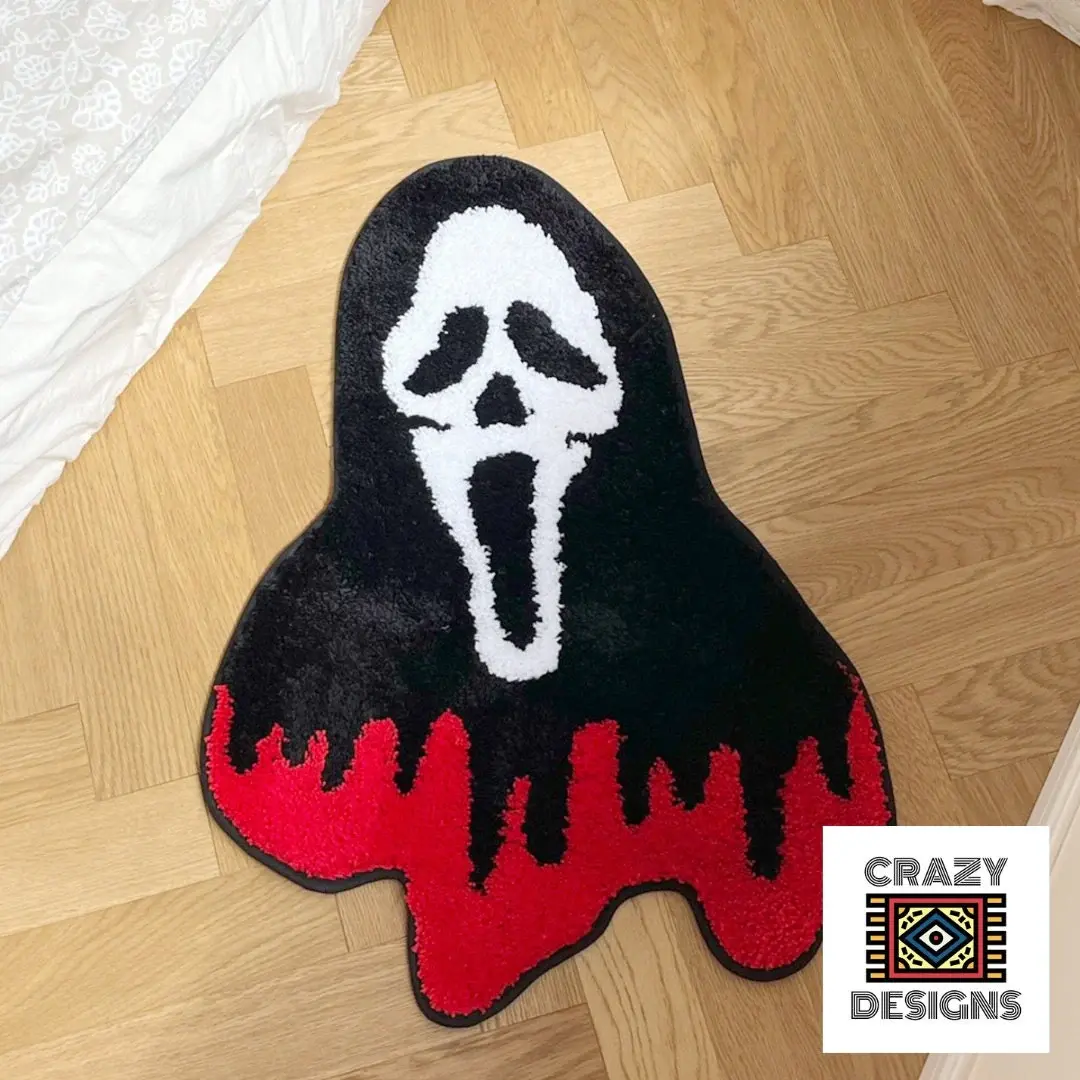 Custom Tufted Drippy Scream Ghost Face Plush Non-Slip Carpet Rug