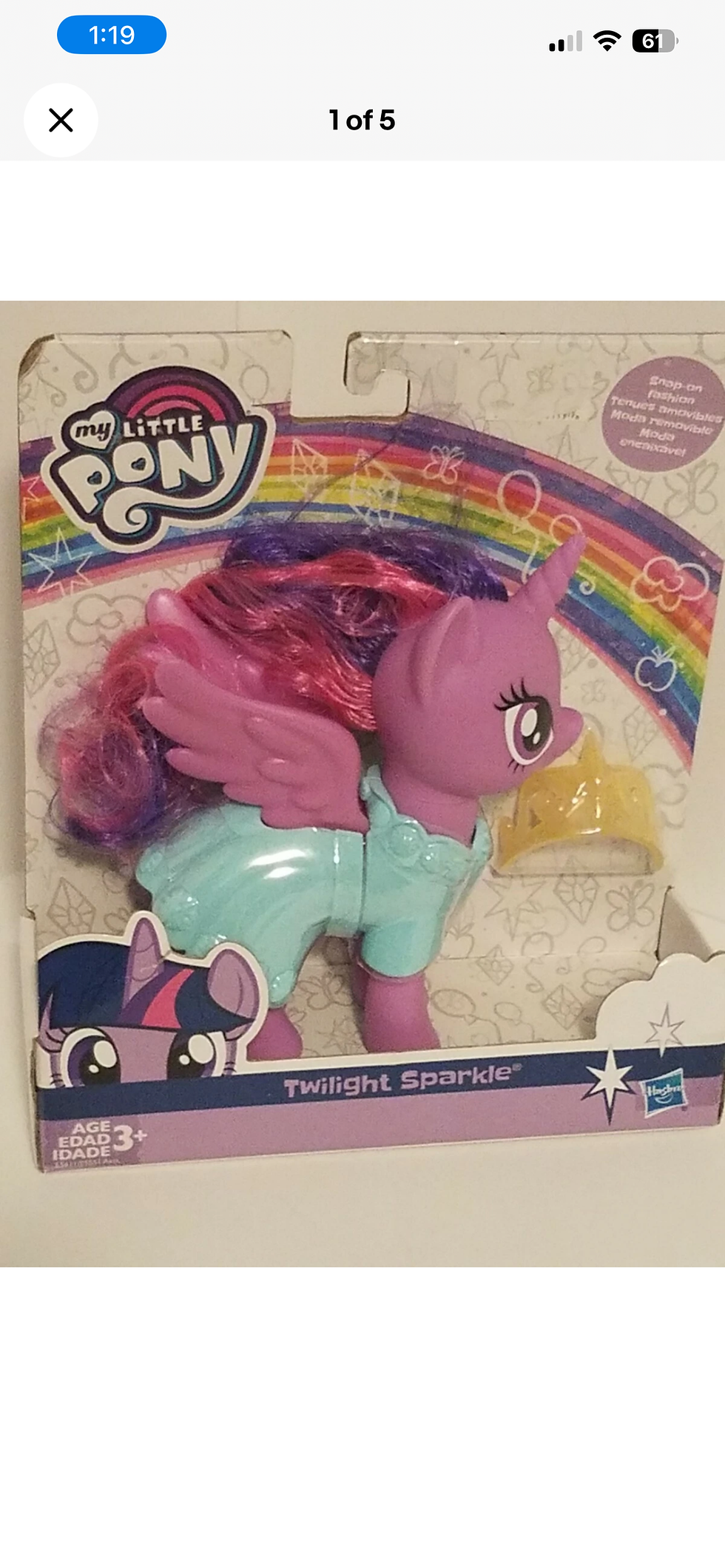 Thumbnail: My Little Pony Twilight Sparkle Snap On Fashion Dress Up Toy MLP 6" Figure E5611