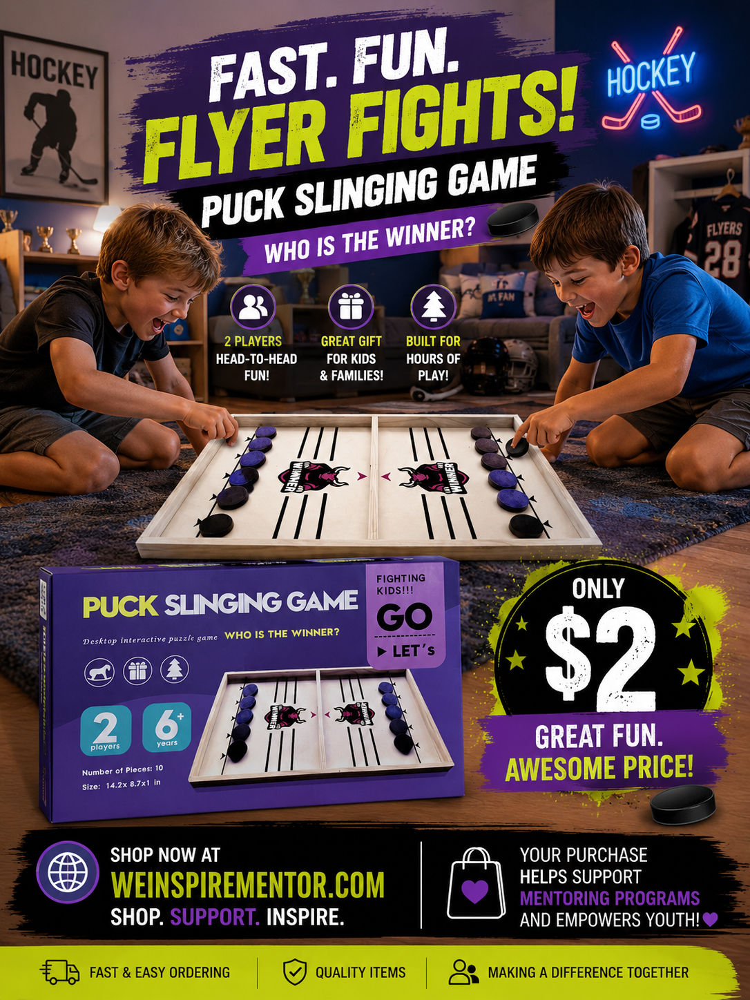 Puck Slinging Game – Kids Tabletop Hockey Challenge