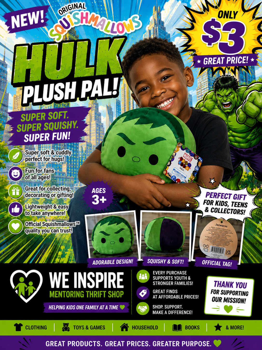 Original Squishmallows Hulk Plush Pal – Super Soft Collectible Plush To