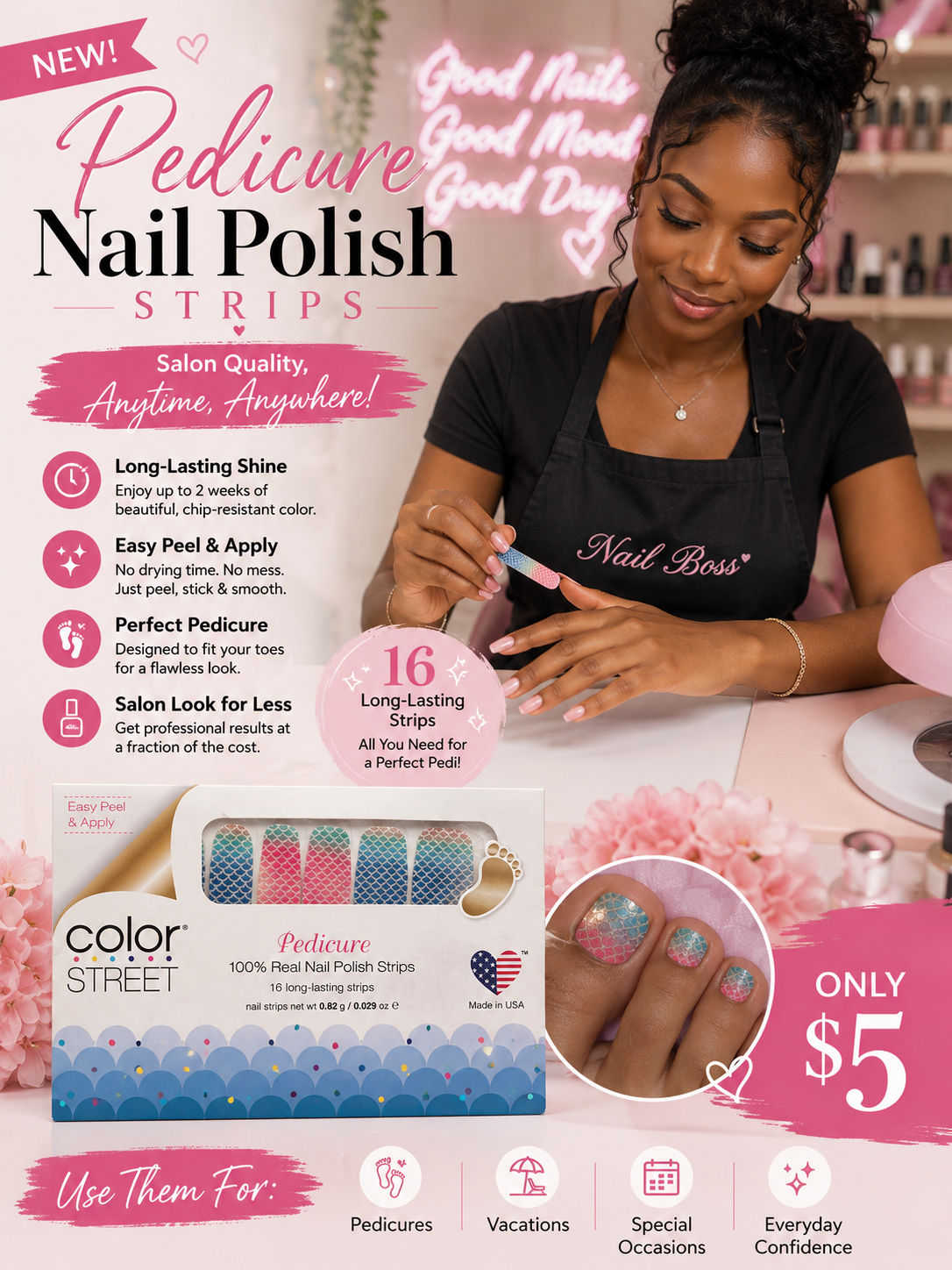 Color Street Pedicure Nail Polish Strips – Mermaid Sparkle Design