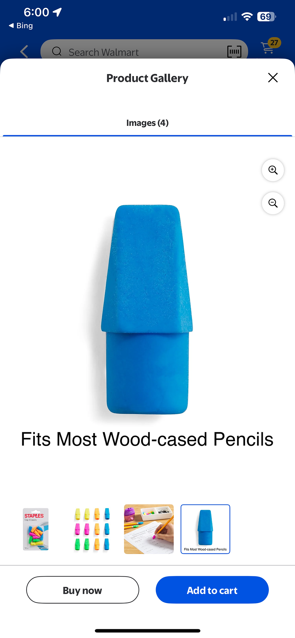 Thumbnail: STAPLES® Cap Erasers – 12 Pack Assorted Colors